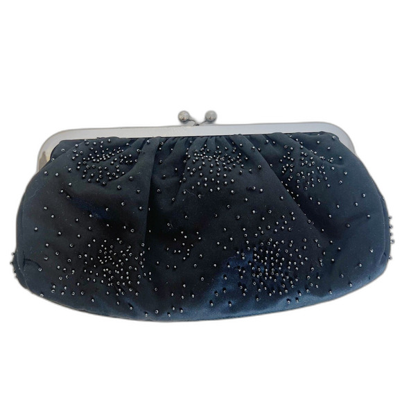 Vintage Express Black Beaded Clutch Silver Clasp Evening Bag - Picture 1 of 6